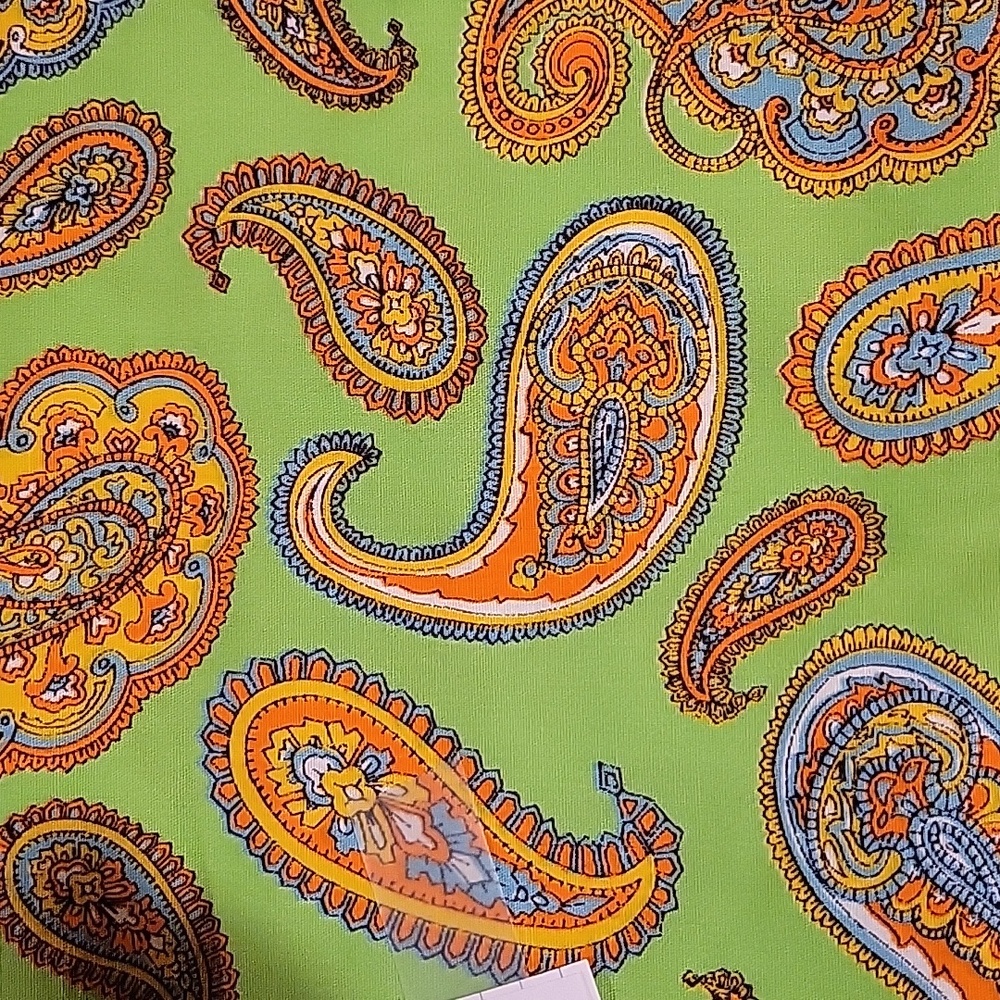Green Paisley Floral print fabric with bold oranges and blues - 0.7 yrd